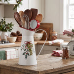 White Christmas Holly & Mistletoe Decorative Vase