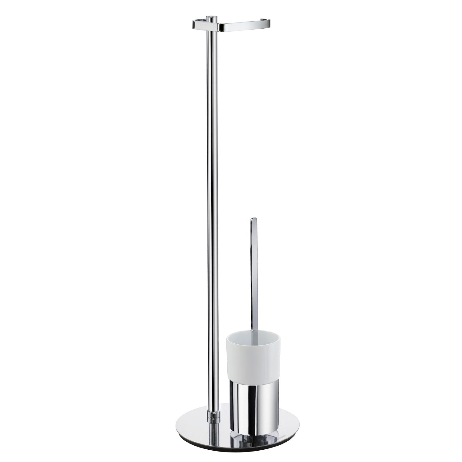 Chrome Toilet Roll Holder, Toilet Brush And Container | Porcelain | Polished Chrome