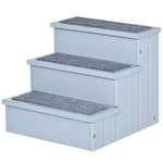 3 Step Wooden Dog Steps Pet Stairs Cat Ladder For Bed With Storage | Gray