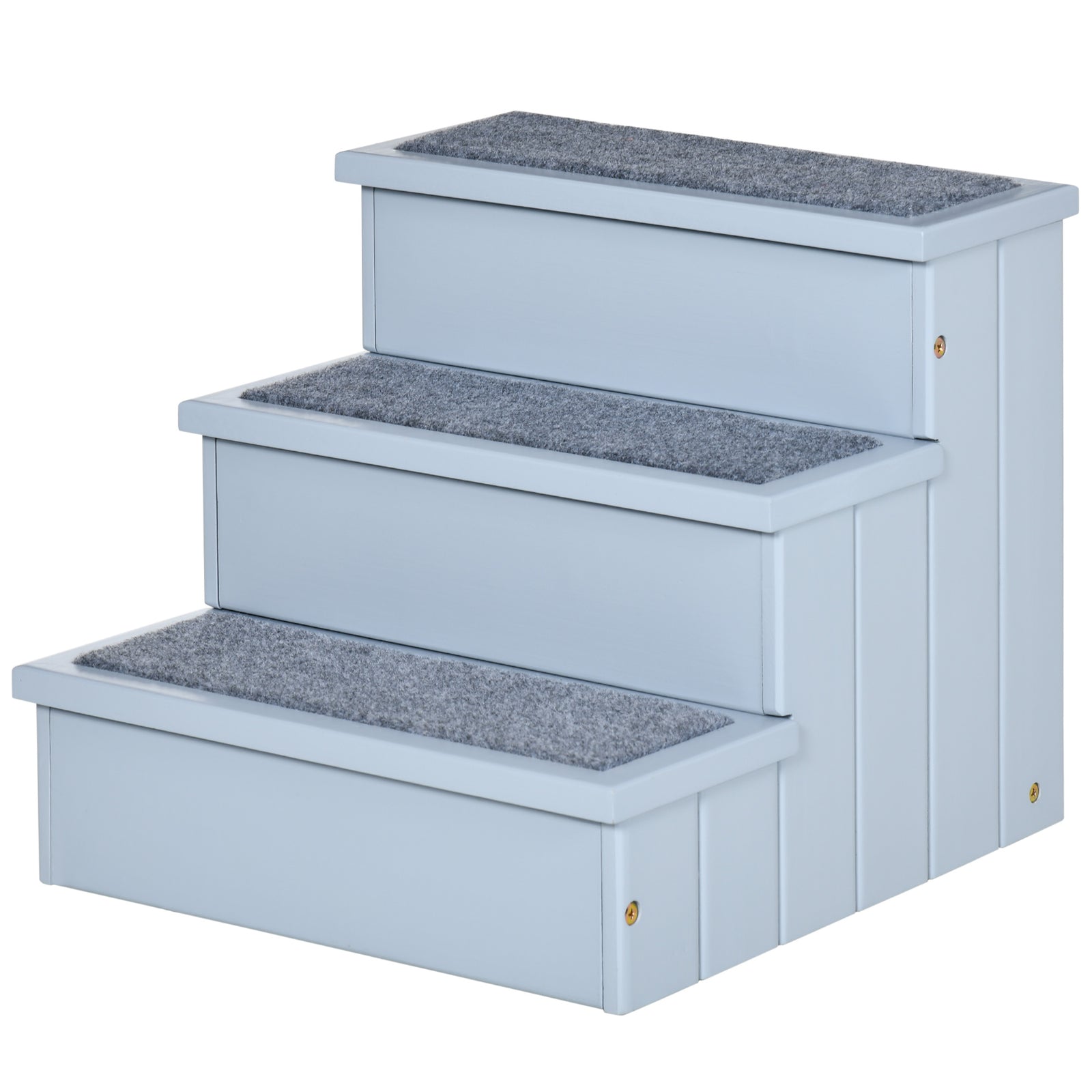 3 Step Wooden Dog Steps Pet Stairs Cat Ladder For Bed With Storage | Gray