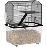 Hamster Cage, Three-tier Gerbil Cage W/ Deep Bottom, Ramp, Food Dish | Black