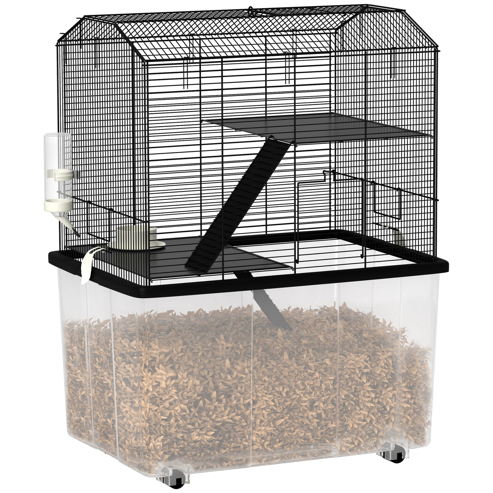 Hamster Cage, Three-tier Gerbil Cage W/ Deep Bottom, Ramp, Food Dish | Black