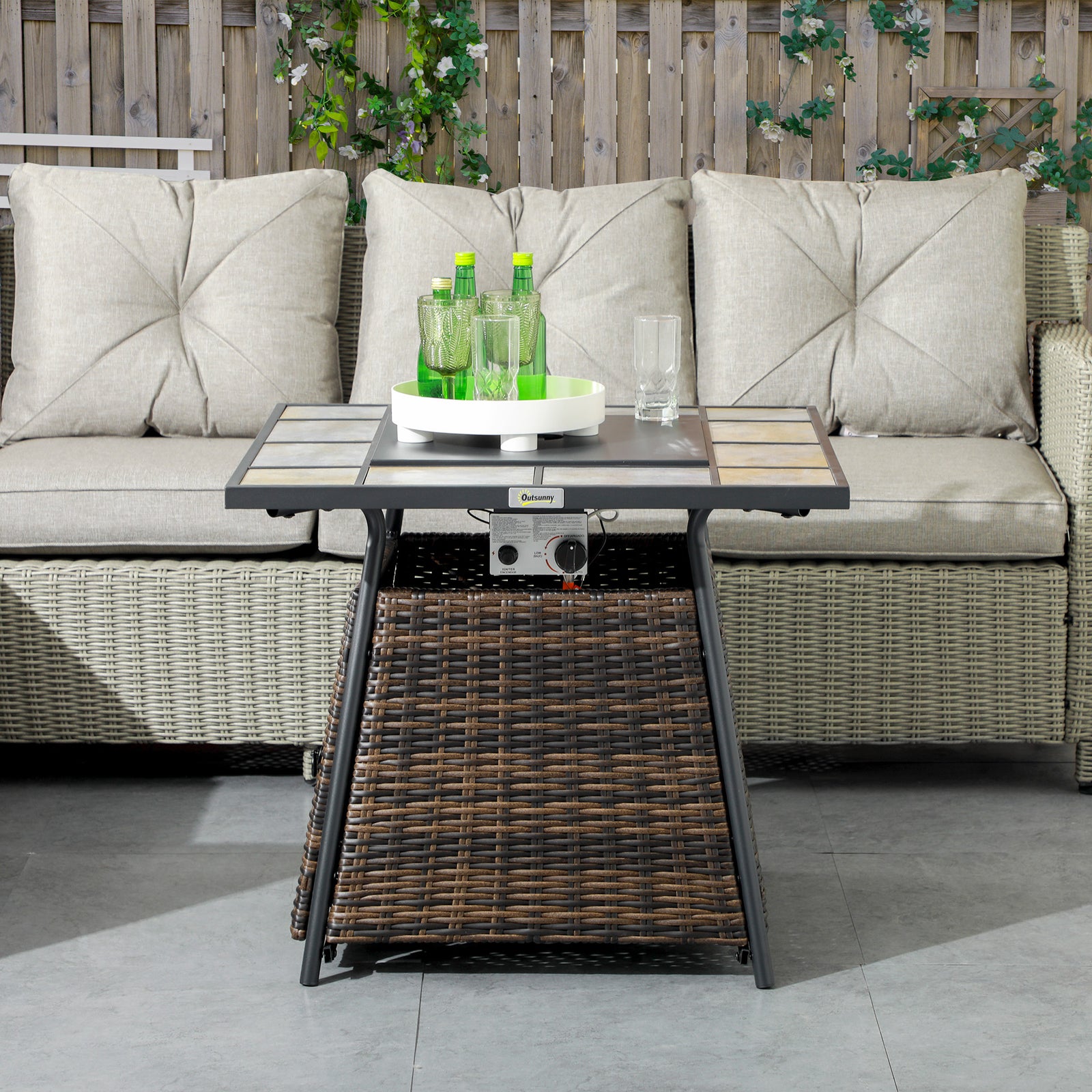 Outdoor Pe Rattan Gas Fire Pit Table Fire Control Panel