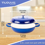 Shallow Cast Iron Casserole Pot With Lid, 5-quart, (32 Cm) | Dark Blue