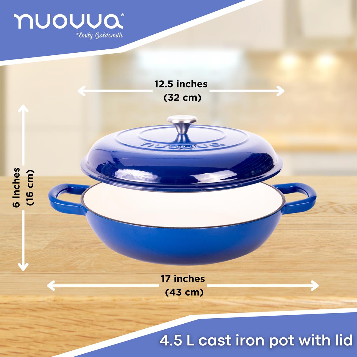 Shallow Cast Iron Casserole Pot With Lid, 5-quart, (32 Cm) | Dark Blue