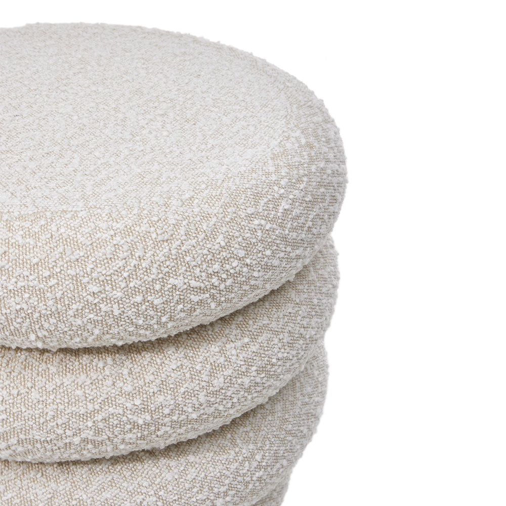 Beige Upholstered Round Storage Ottoman Foot Rest