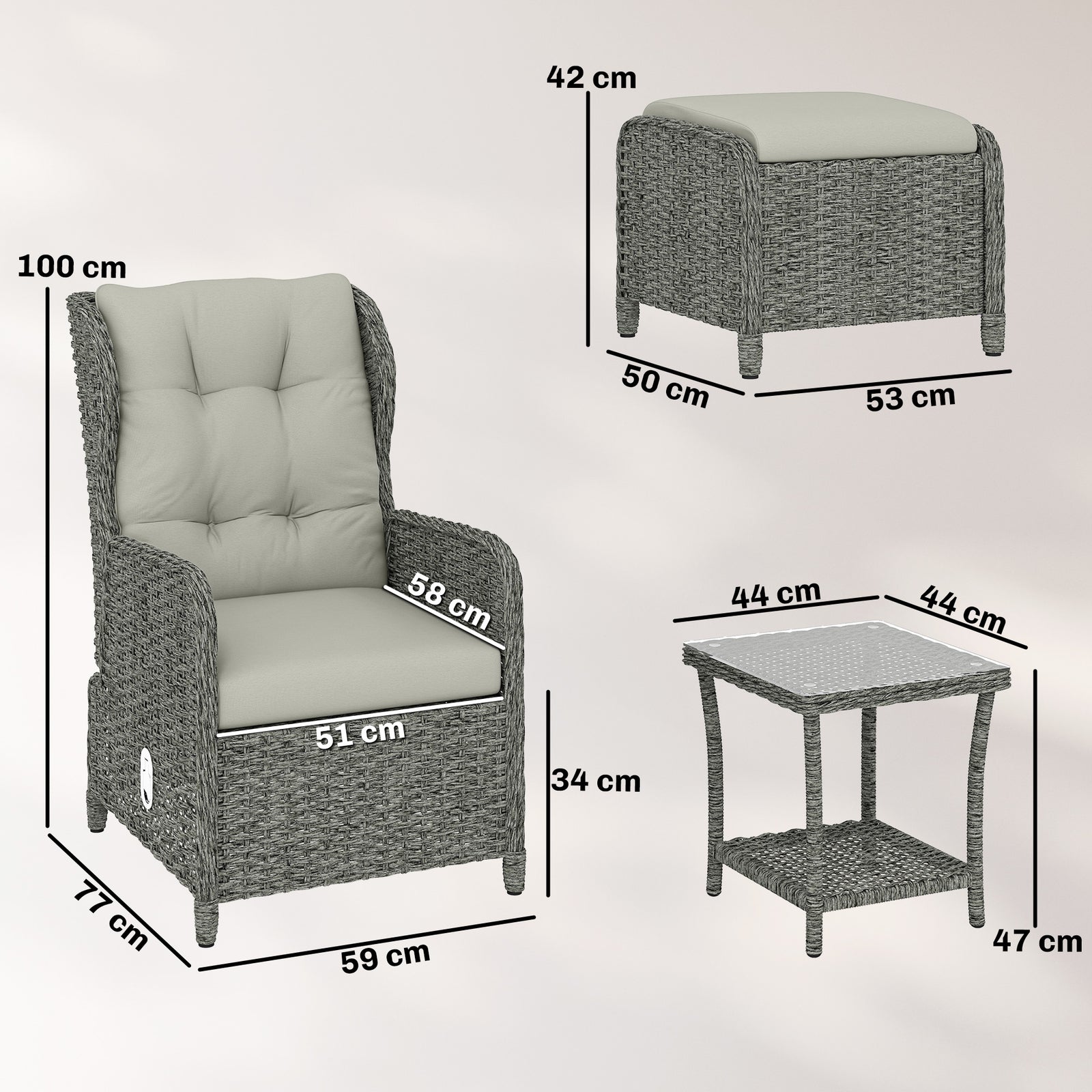 Garden Furniture Set, Rattan Reclining Garden Chair Set | Cream