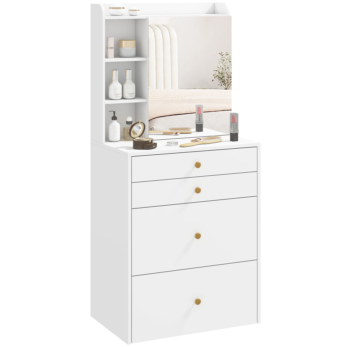 HOMCOM Dressing Table With Mirror And Stool, Makeup Desk With Drawers, White