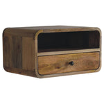 Solid Wood Large Oak-ish Curve Upper Slot Floating Bedside