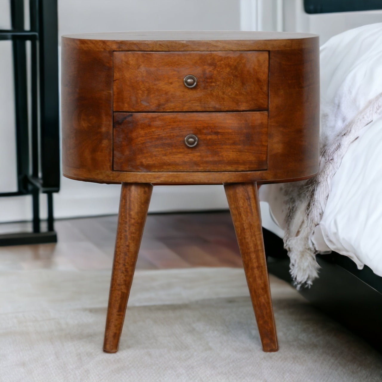 Solid Wood Chestnut Rounded Bedside Table