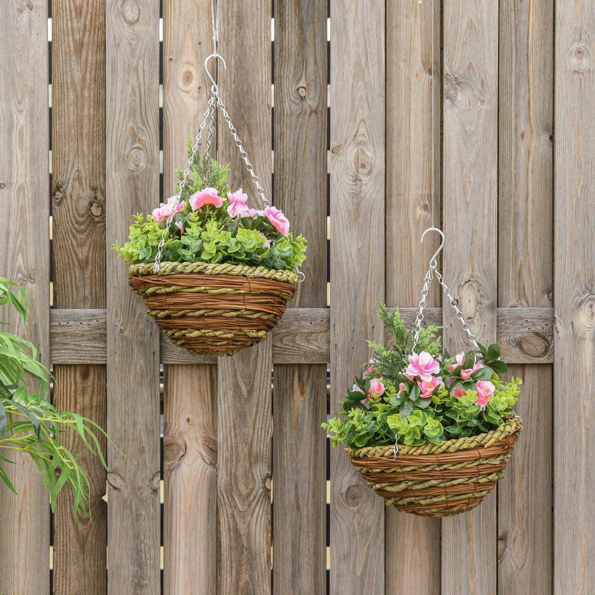 2 Pcs 34cm Artificial Lisianthus Flower Hanging Basket | Set of 2 | Pink