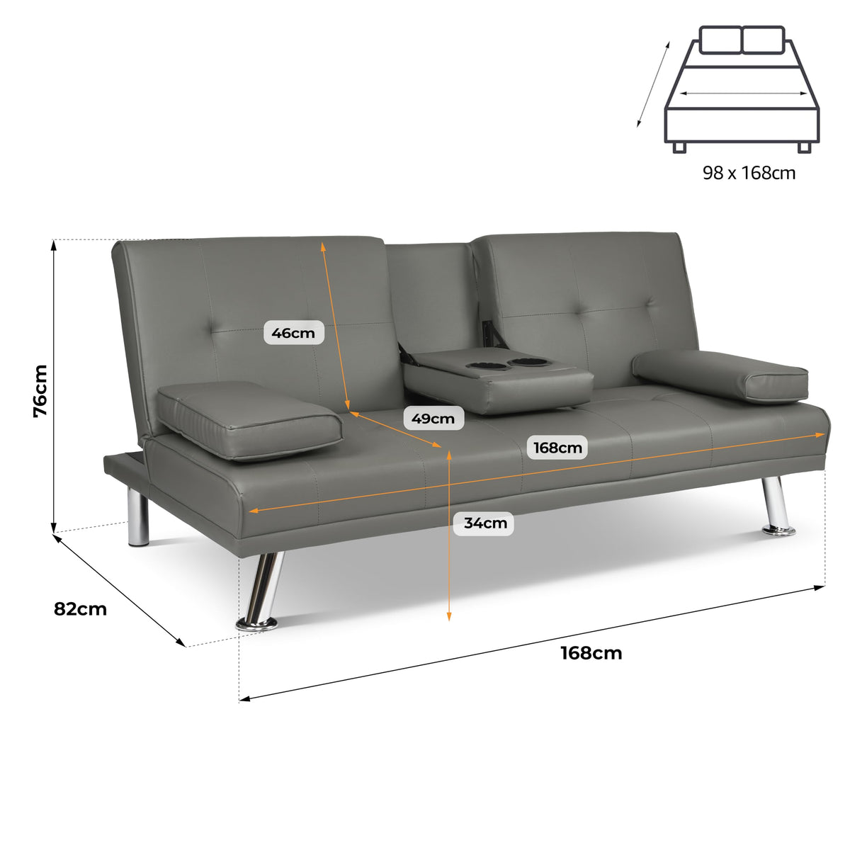 Manhattan Faux Leather Sofa Bed 2 Seater | Grey