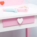 Kids Dressing Table With Mirror, Stool, Drawer, Cute Patterns - Pink | Pink