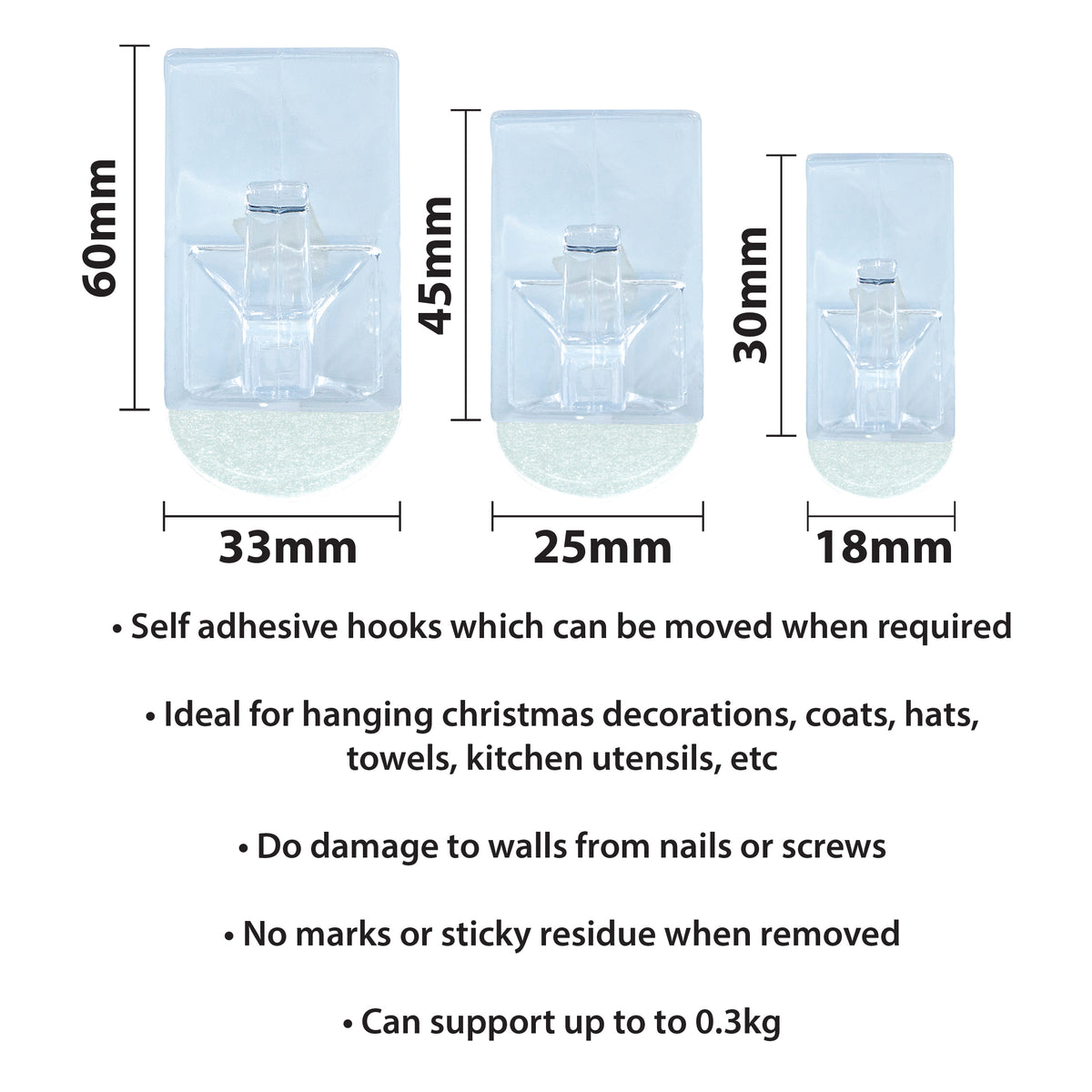 St Helens Assorted Self Adhesive Reusable Square Shaped Plastic Hooks (pack Of 9)