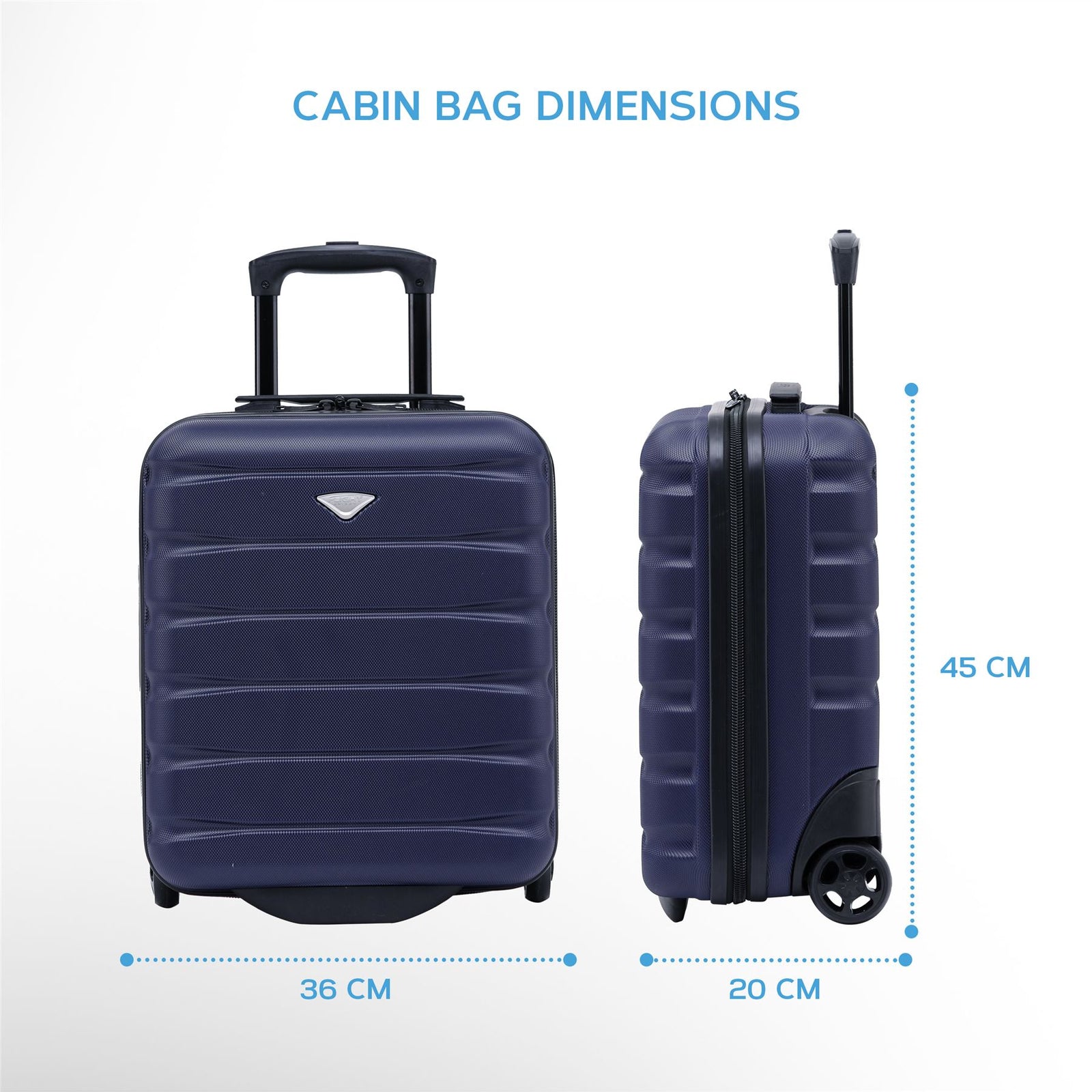 45x36x20cm Easyjet Free Cabin Bag 2 Wheel Suitcase Hard Shell Carry On | Cabin | Navy Blue