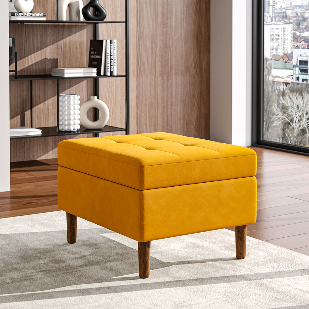 Modern Rectangular Tufted Velvet Storage Ottoman