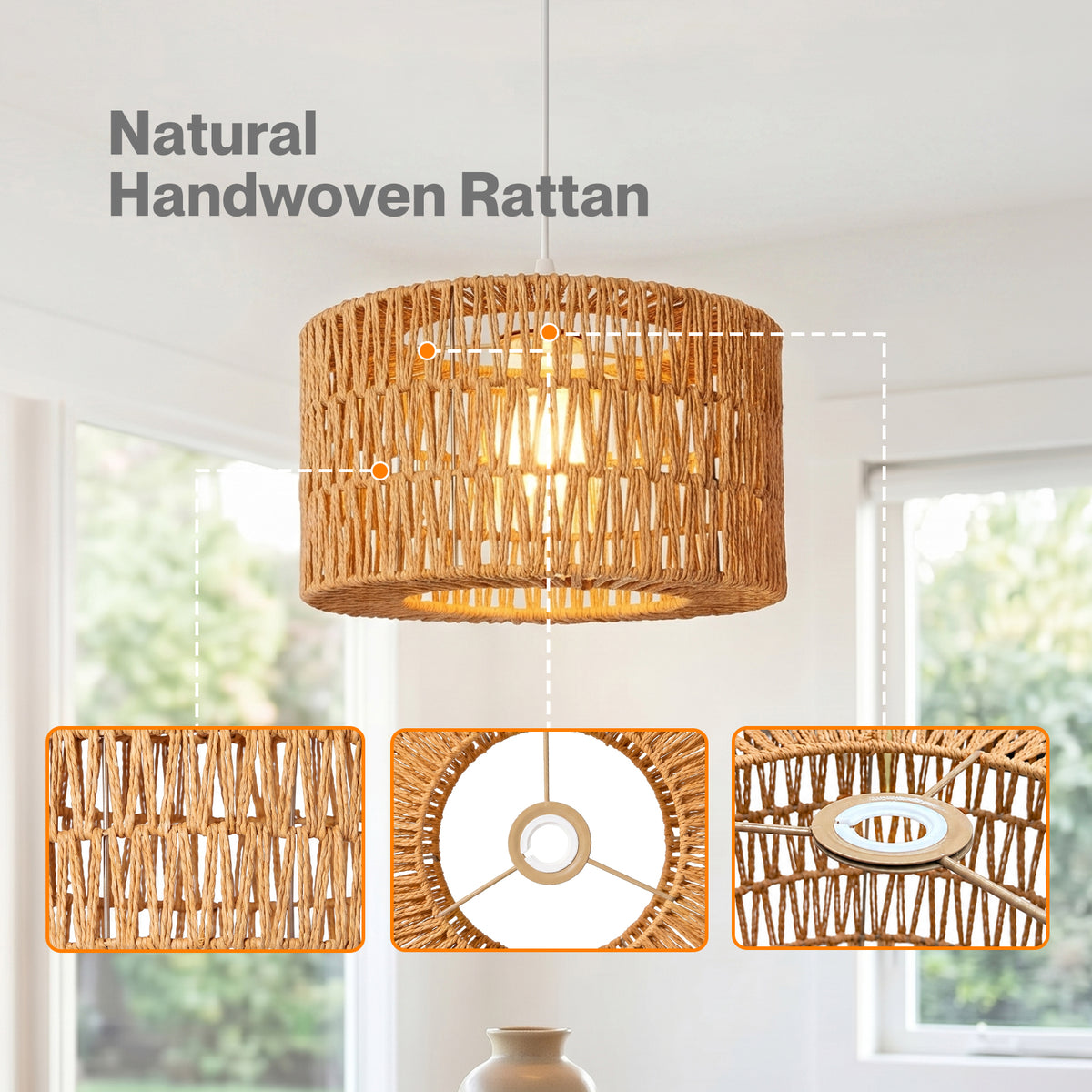 Emitto Lamp Shade Boho Woven Light Shade Durable Easy Fit Living Room Yellow