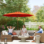 Wooden Garden Parasol With Rope Pulley Mechanism And 8 Ribs | Orange