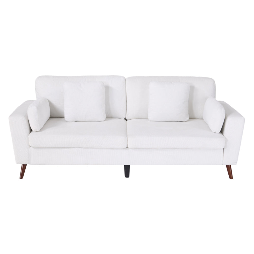 2-seater Chenille Upholstered Sofa With Pillows | White