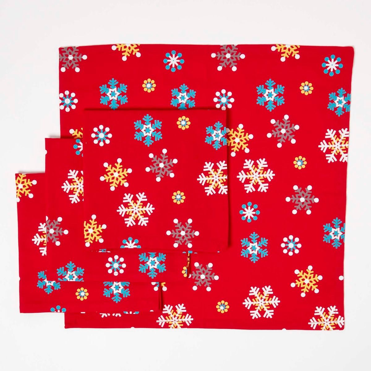 Christmas Snowflake Cotton Fabric 4 Napkins Set | 45cm x 45cm | Red