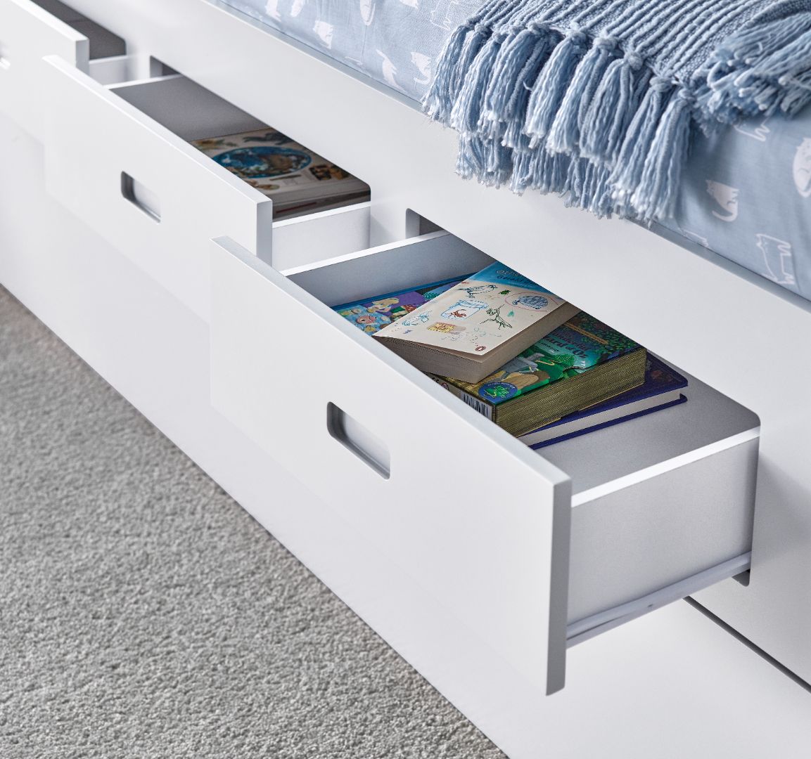 Venus Guest Bed With Drawers No Trundle With Pocket Mattress | Single | White