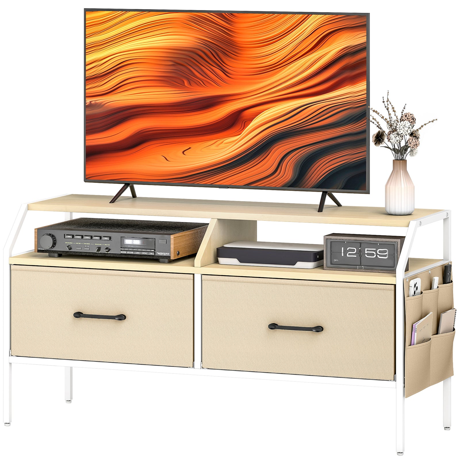 Tv Stand Cabinet With 2 Foldable Drawers | Natural