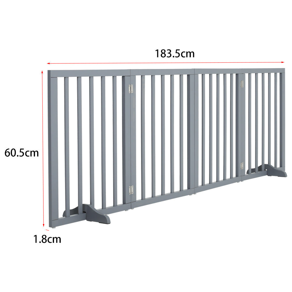 Foldable Freestanding 3/4-panel Pet Gate, Indoor Safety Barrier For Doorways, Halls & Staircases | Large | Grey