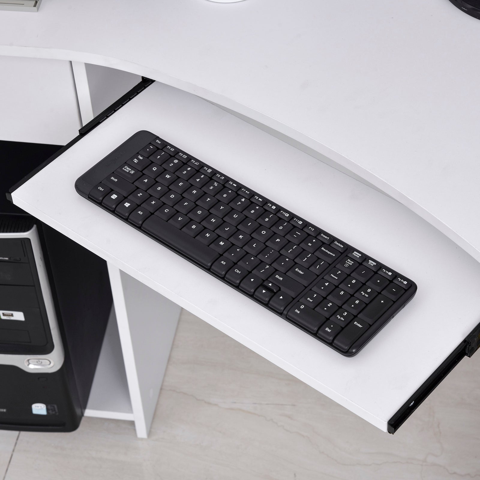 L-shaped Corner Computer Desk W/ 2 Shelves Worktop Keyboard | White