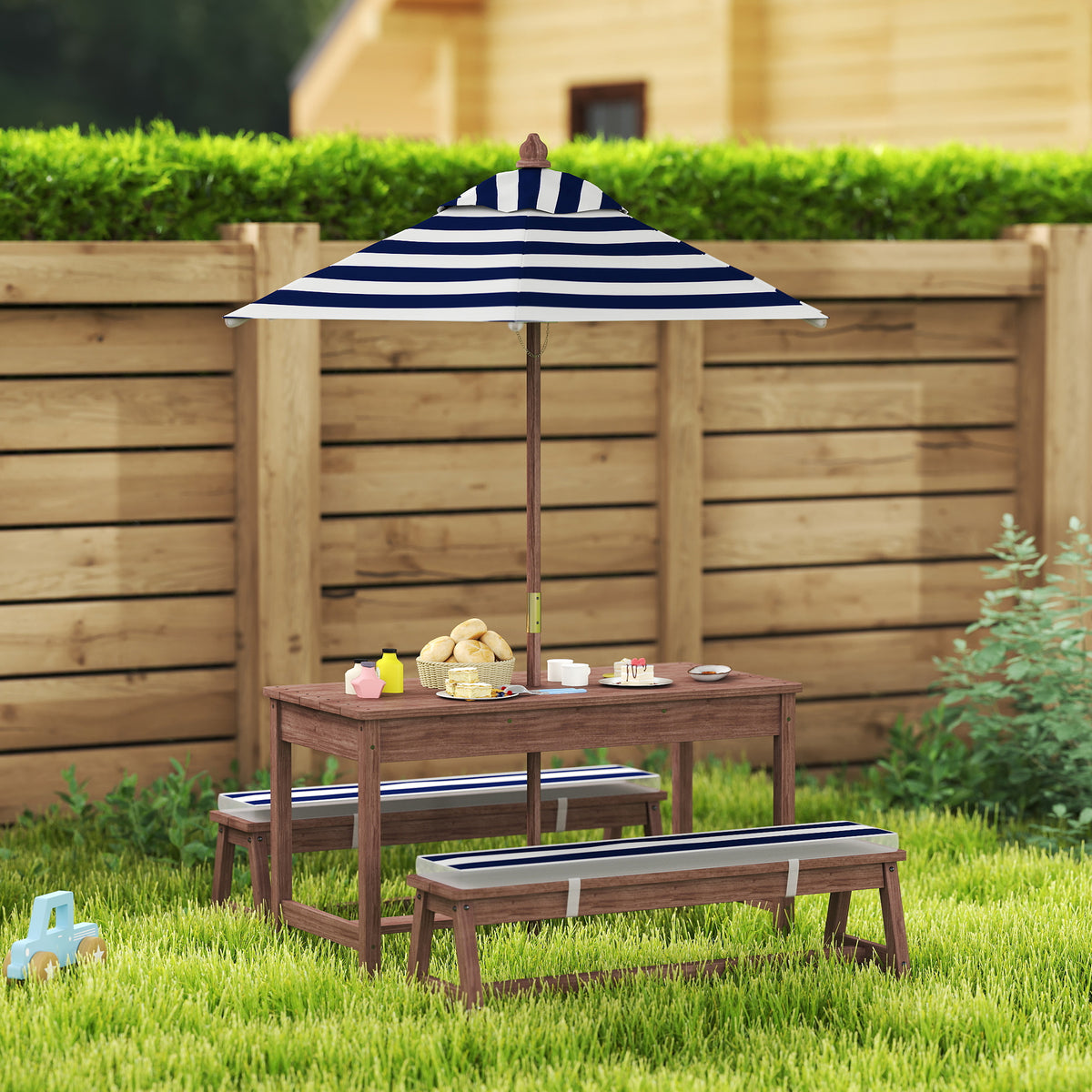 AIYAPLAY Kids Picnic Table, Wooden Kids Garden Furniture With Umbrella