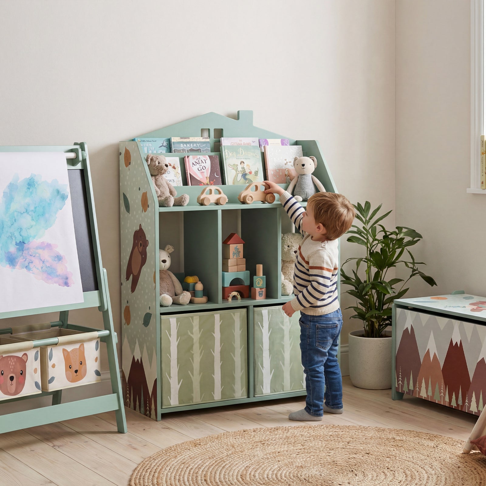 Kids Bookshelf With Storage, Toy Storage Unit For Playroom | Green