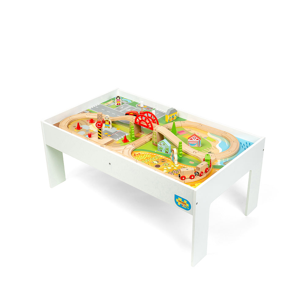 Bigjigs Toys Wooden Train Set & Table - 50 Pieces