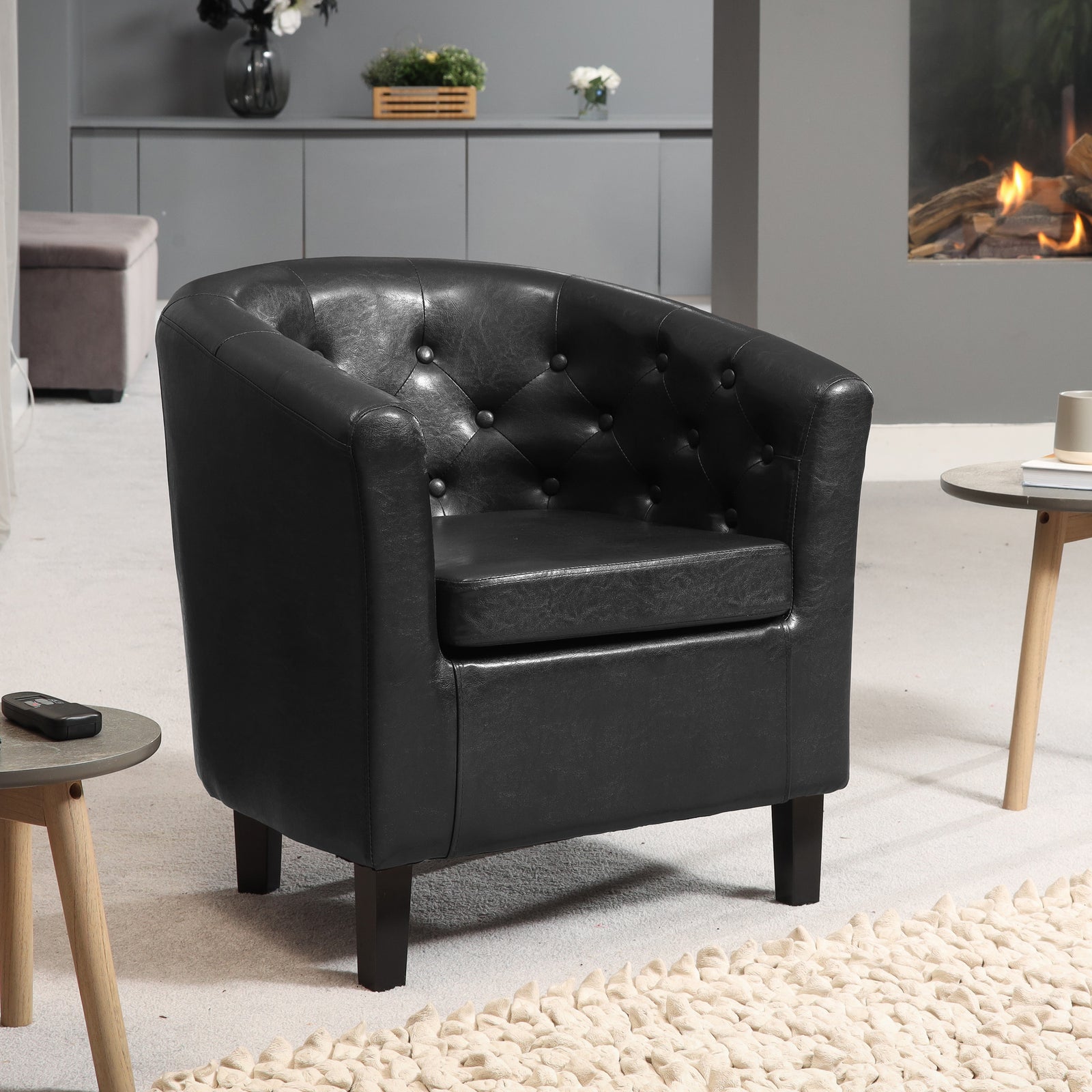 Lodi Studded Back Pu Tub Chair With Dark And Light Legs | Black