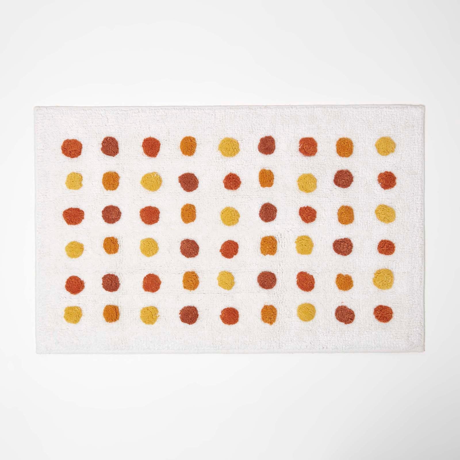 Tufted Cotton Bath Mat With Polka Dot Design | 50 x 80cm | Orange & White