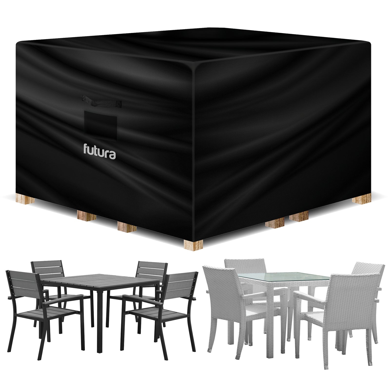 Square Waterproof Garden Furniture Cover, Outdoor Patio Weatherproof Rattan Sofa Shield | 150 x 150 x 75cm | Black