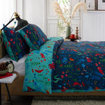 Fox And Floral Cotton Rich 200 Thread Count Reversible Duvet Cover Set | King | Navy Blue