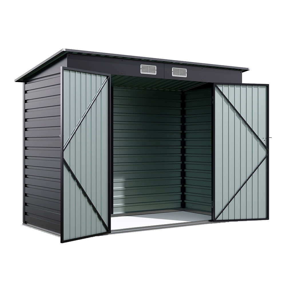 4x8ft Outdoor Storage Shed – Galvanized Steel Garden Shed Lockable With Double Doors & 2 Vents
