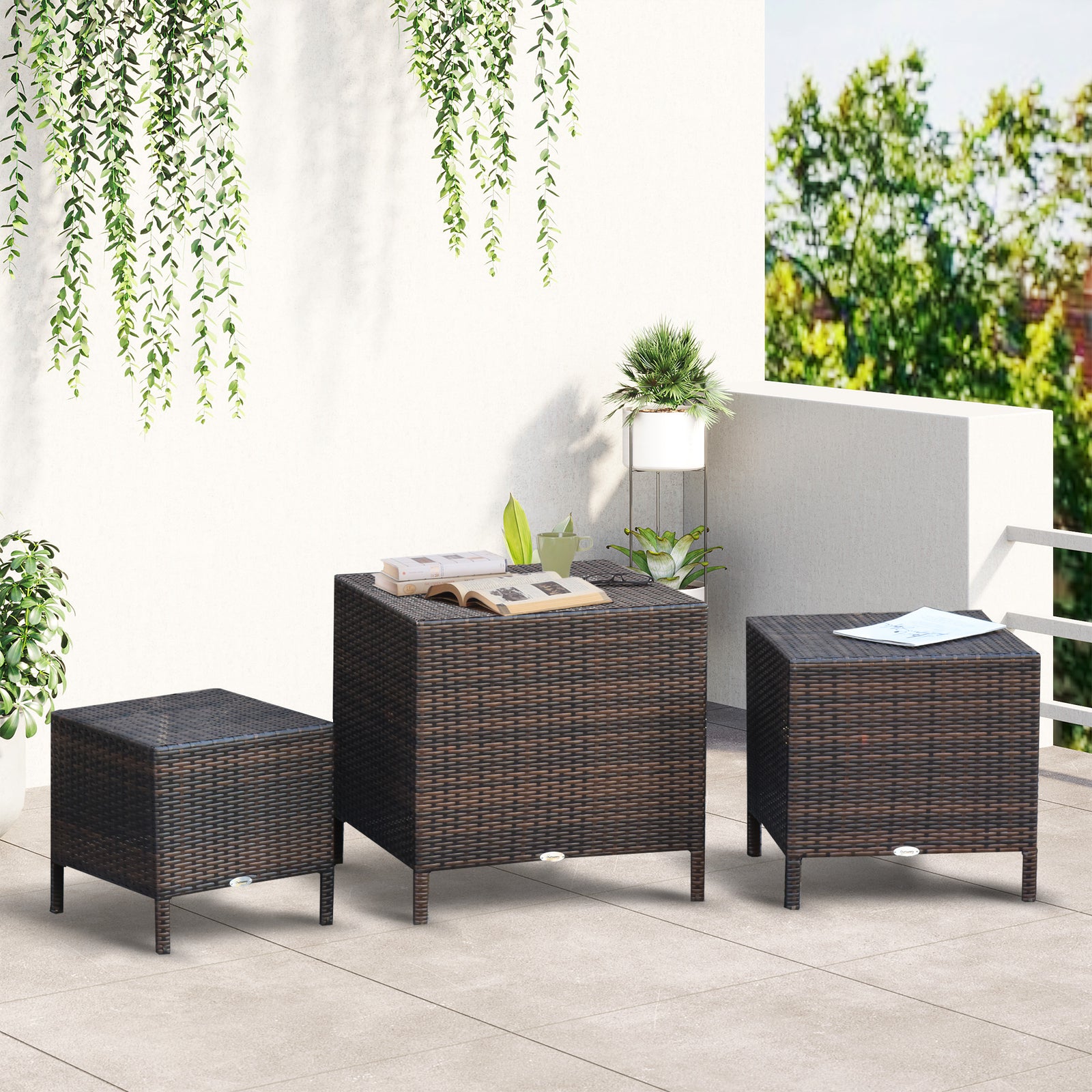 3 Pieces Pe Rattan Side Table Set