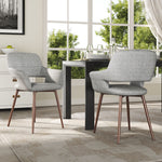 Set Of 2 Linen Dinning Chairs With Metal Legs