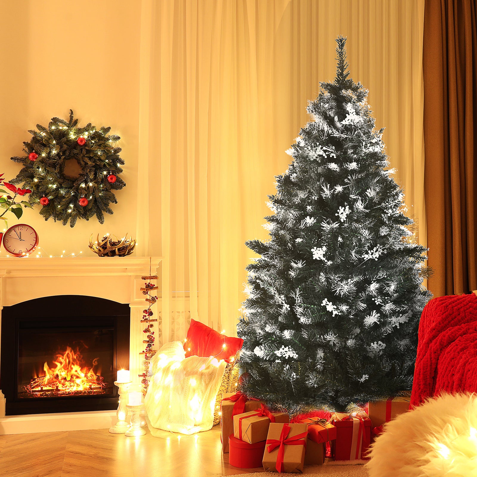 4/5ft Snow-dipped Christmas Tree, Berries Stand | 5ft | Green