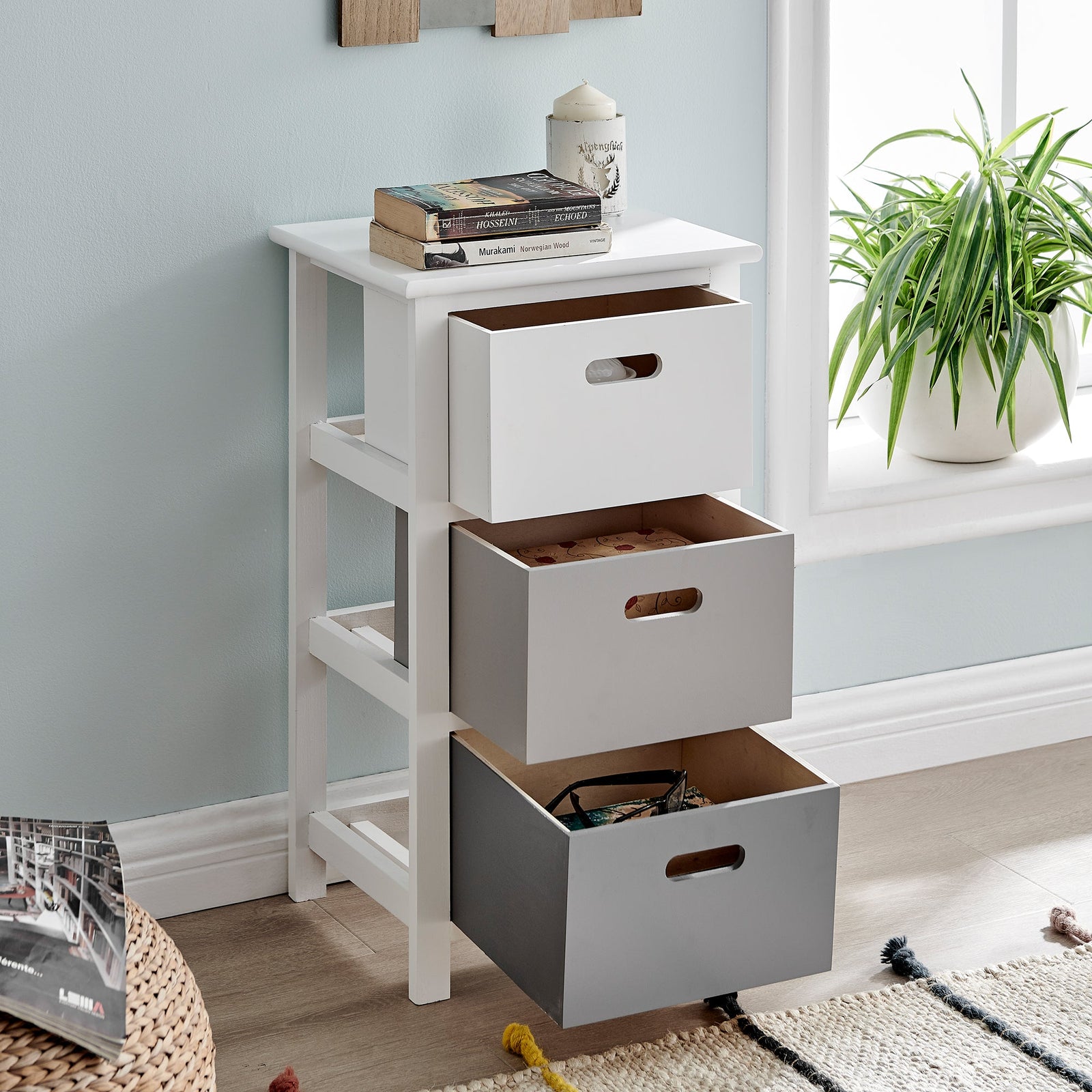 Livivo Nina 3 Drawer Storage Unit - White/grey