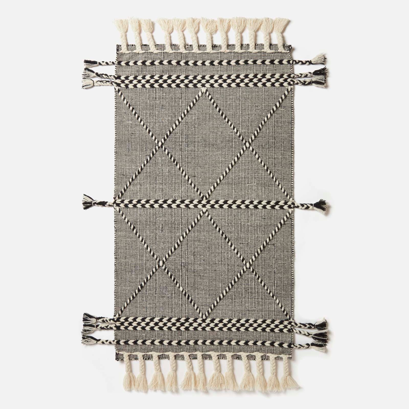Edessa Black & White Kilim Wool Rug | 150cm x 95cm | Black & White
