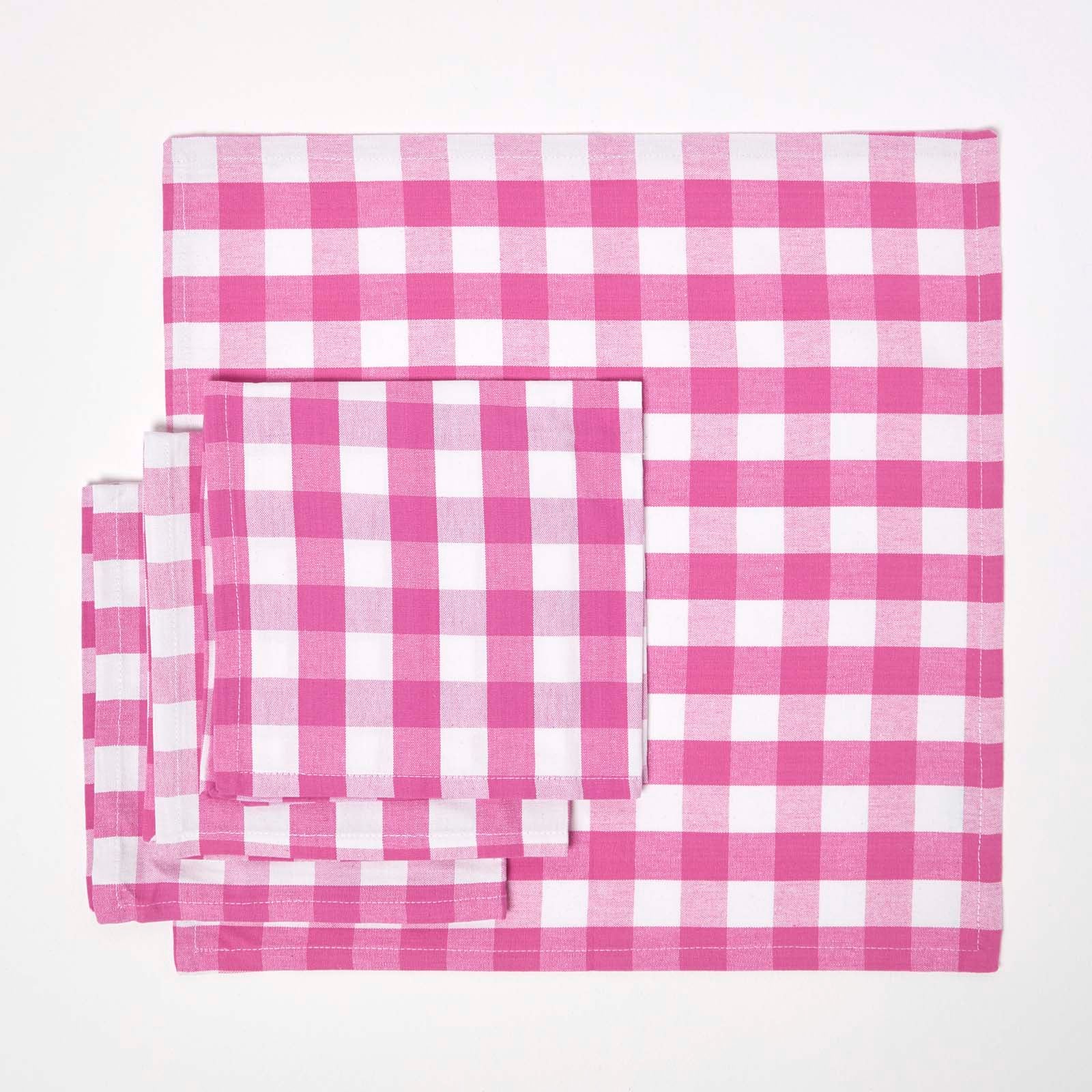 Block Check Cotton Gingham Napkins, Set Of 4 | 45cm x 45cm | Pink