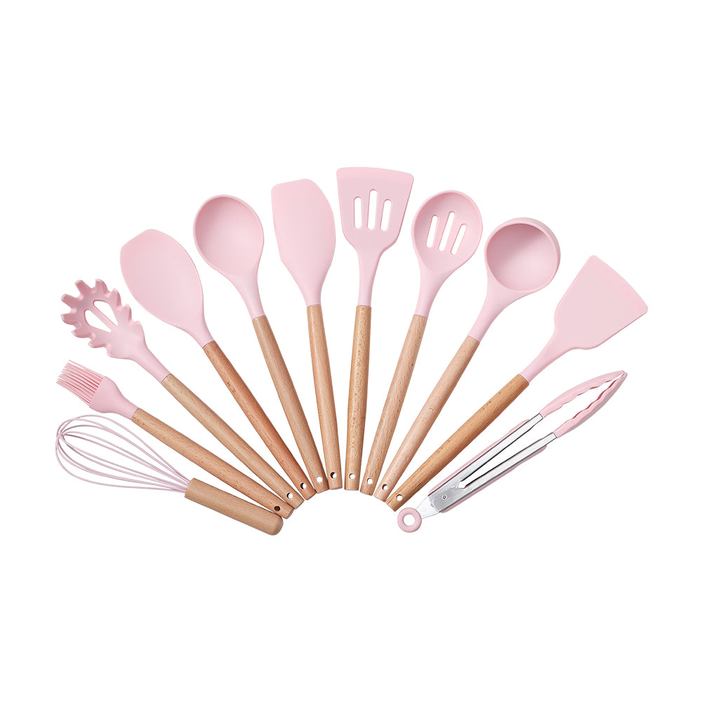 11-piece Silicone Kitchen Utensil Set For Nonstick Cookware | Pink