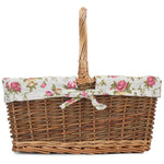Rectangular Unpeeled Willow Shopping Basket With Garden Rose Lining | Large | Pink