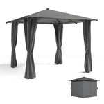3x3m Heavy Duty Outdoor Gazebo With Lights And Curtains – Metal Frame & Pa-coated Polyester Canopy Sun Shade Shelter，2.6m Height,dark Grey