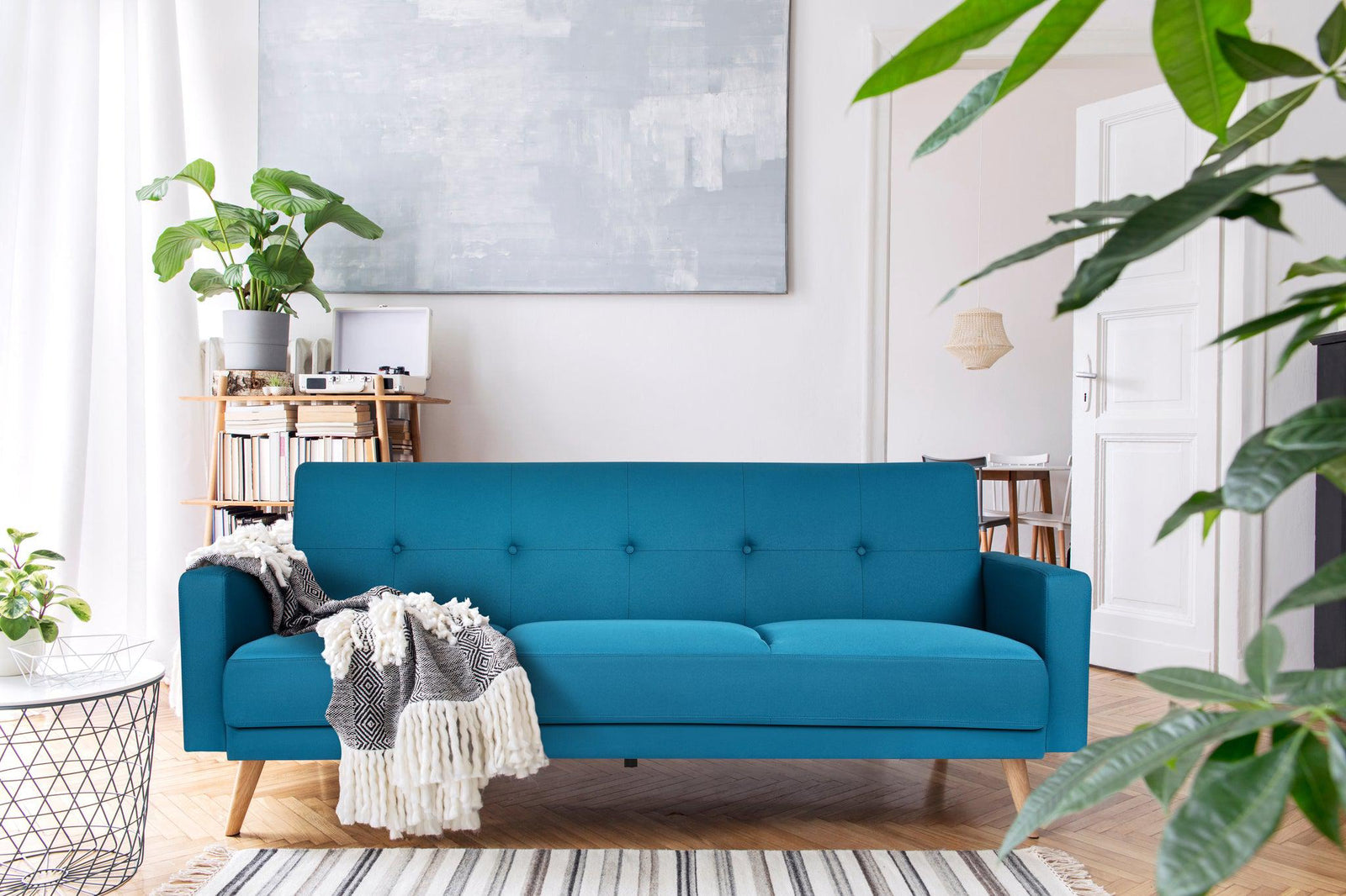 Click-clack Sofa Bed With Ribbed Tufting - 3 Seater | Blue