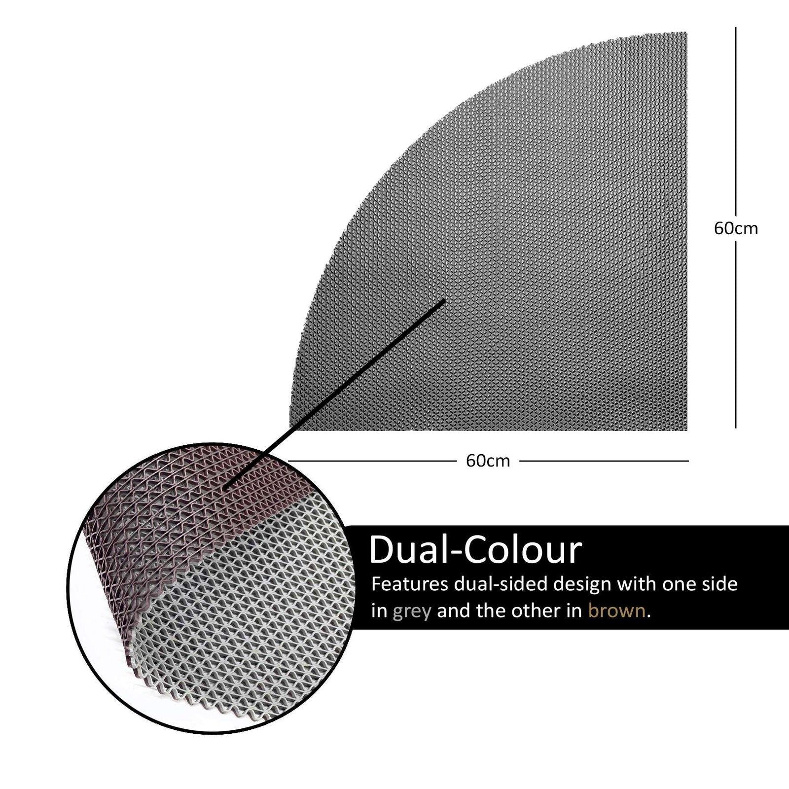 Reversible Shower Mat In Dual-colour- Quadrant Shower | 60cm x 60cm | Brown & Grey