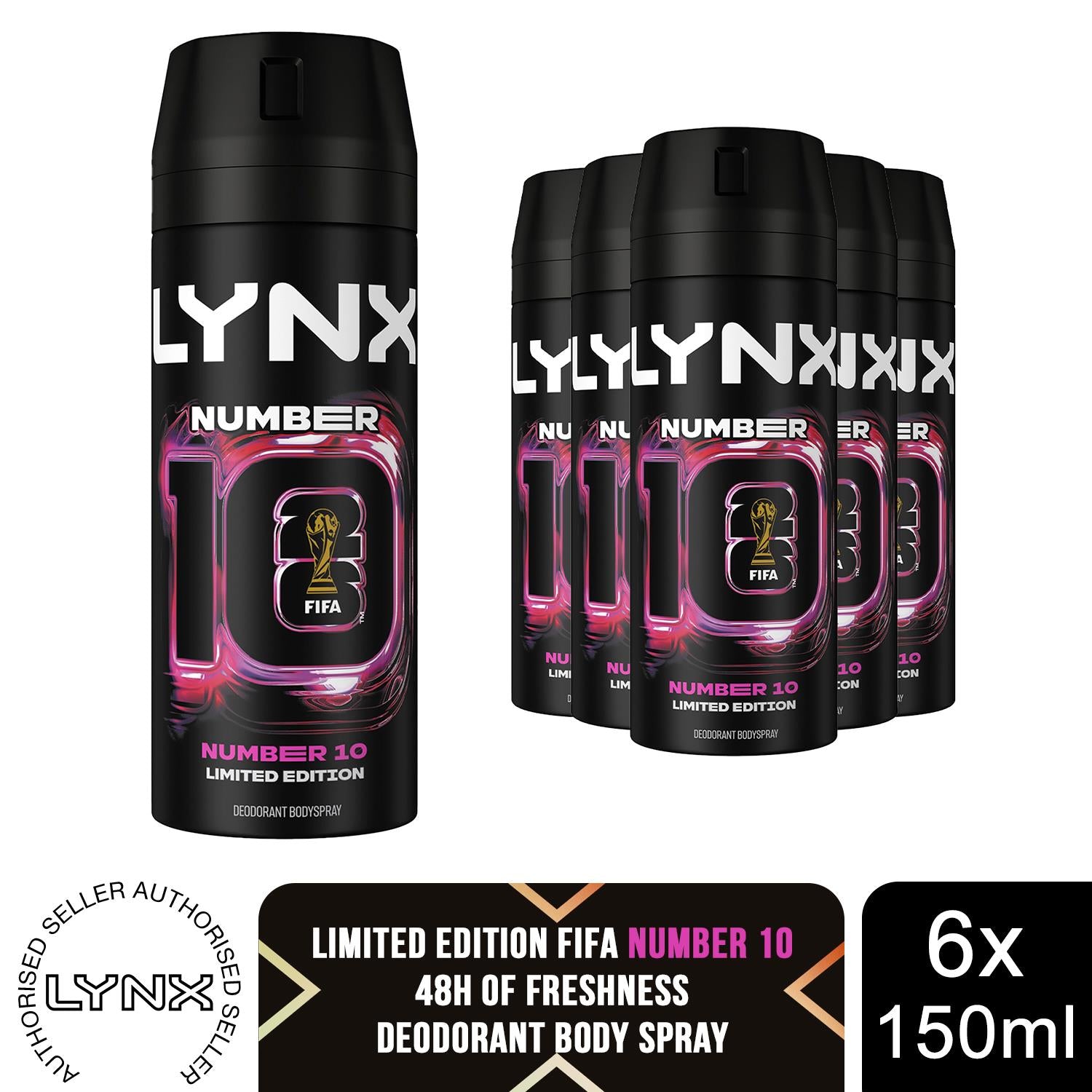 Number 10 Fifa Aerosol Body Spray Deo Citrus & Watermelon Scent 150ml, 6 Pack