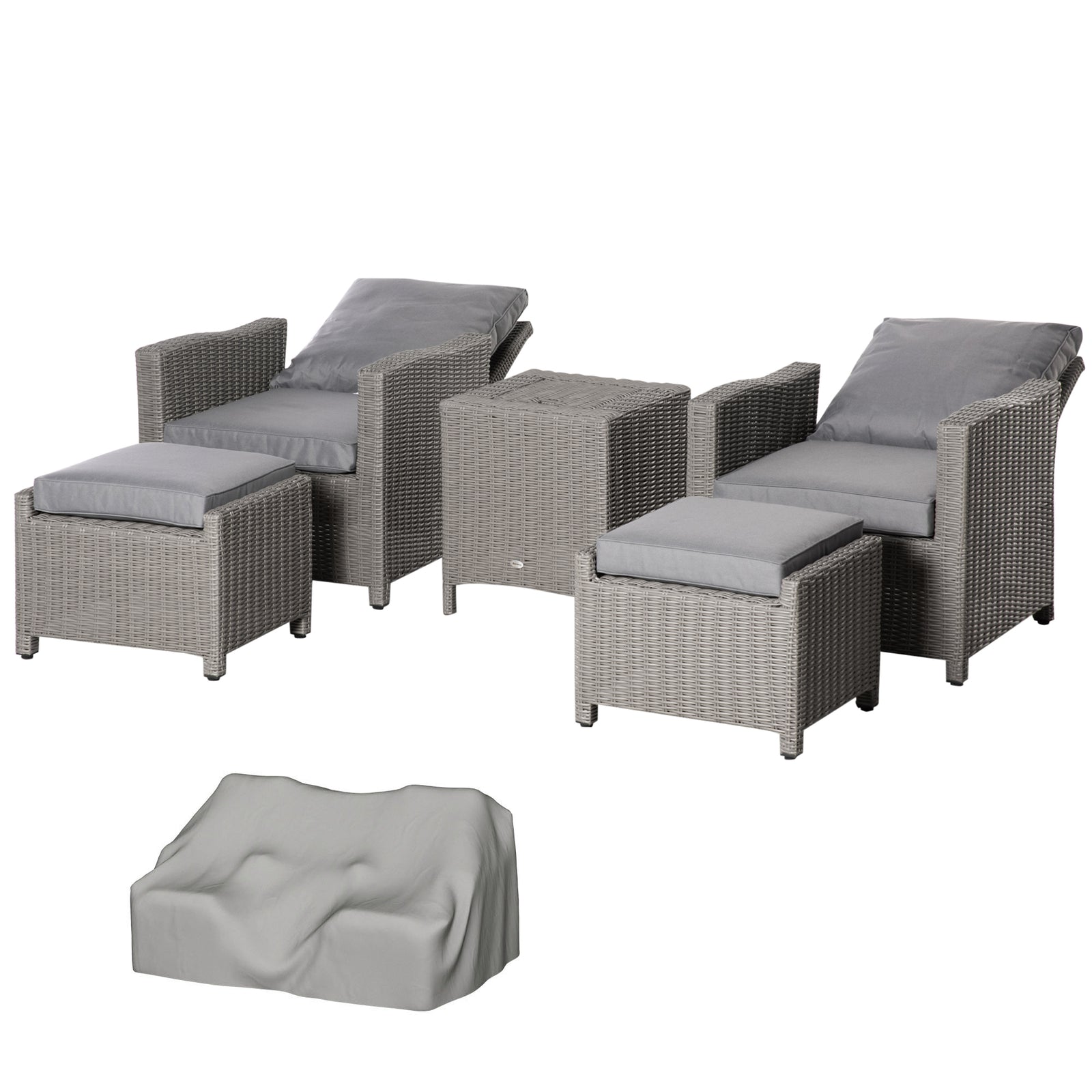 5 Pcs Rattan Sofa Lounge Footstool Coffee Table Set