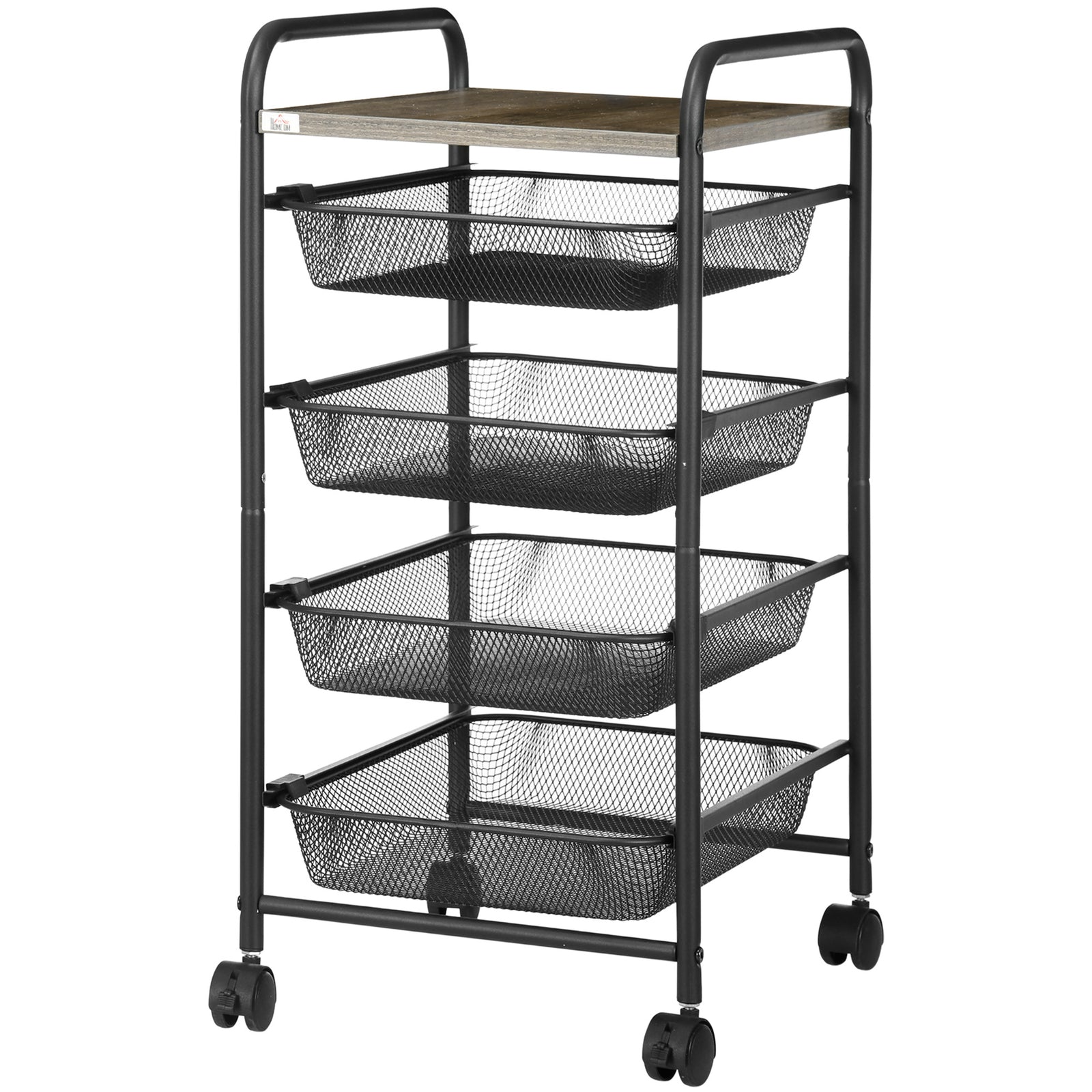 Storage Trolley Rolling Utility Cart With 4 Mesh Basket